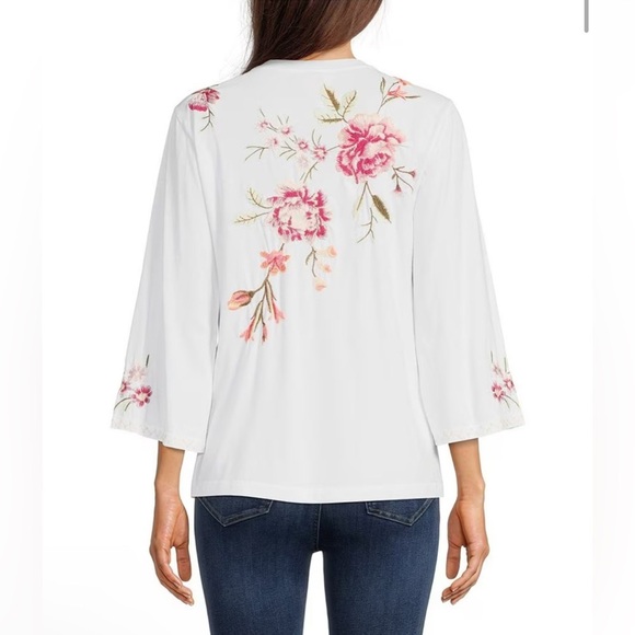Johnny Was Vienna Floral Embroidered Long Kimono Sleeve Tee- Still Full Price - Picture 5 of 14